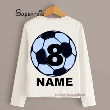 Numărul 1~10 Minge de Fotbal de Ziua Tricouri pentru Baieti sau Fete cu Maneca Lunga tricouri Personalizate cu Numele Cămăși Albe Haine de Toamna DLKP380