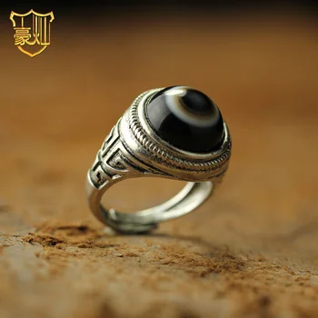 Textura naturala dzi inel agat cu argint 925 pentru barbati bijuterii inele 925 inel cu piatra naturala de bijuterii 