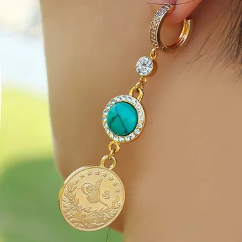 Oman Monedă Allah Cercei arab Musulman de Culoare de Aur Cerc de Cristal Picătură Cercei pentru Femeile Religioase Islam, Islamic Bijuterii 