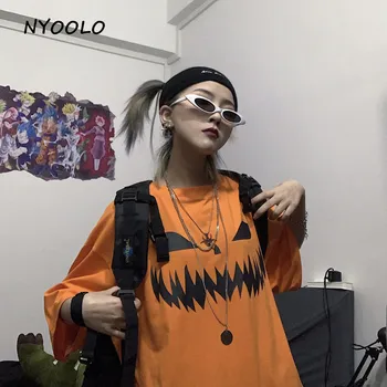 NYOOLO Harajuku design demon print cu maneci scurte t-shirt femei barbati Vara streetwear pierde O-gât hip hop tricou topuri