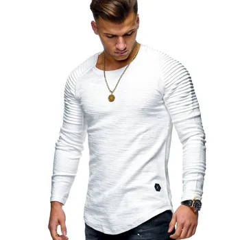 2021 Primavara Toamna Solid Cutat Patch-Uri În Detaliu Maneca Lunga T-Shirt Pentru Bărbați Casual, Bluze Pulovere De Moda Slim Bază Topuri 