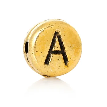 DoreenBeads Scrisoare A/I/N Distanțier Margele Rotunde Plate de aur ton de culoare Alfabet/Scrisoare Despre 7mm(2/8