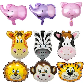 10 buc Mini-Animal Baloane Folie petrecerea de ziua Decor copilul prezintă copilul jucarii Leu, Maimuță, Zebră Căprioară Vacă Cap de Animal Balon cu Aer 