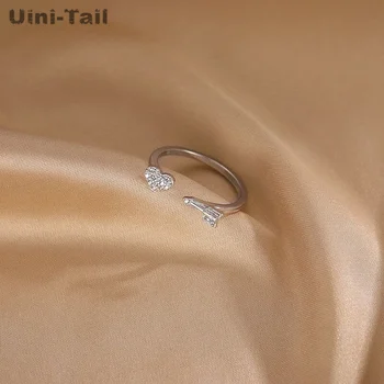Uini-Coada hot nou de argint 925 o săgeată de dragoste micro-incrustate cu inel deschis în formă de inimă simplă modă curge inel rafinat 