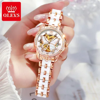 Doamnelor automat mechanical ceas diamant, Ceramică ceas de femeie elegant ceas cu bratari cadou de sex feminin 2020 brand de lux OLEVS