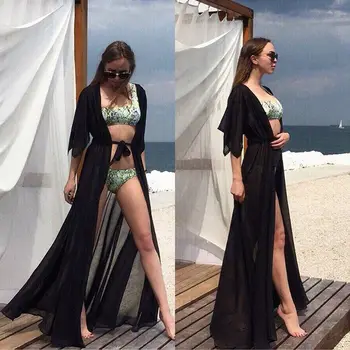 Femei Sexy Rochie De Vara Înot Rochii De Plajă Solid Sundress Sifon Kimono Plaja Cardigan Bikini Acoperi Folie Beachwear Rochie Lunga 