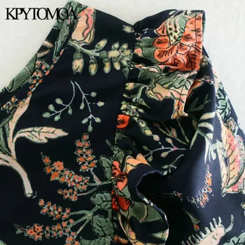 KPYTOMOA de Moda pentru Femei Florale Imprimare Ciufulit Asimetrice Cultură Bluze Vintage Maneca Lunga cu Fermoar Lateral de sex Feminin Tricouri Topuri Chic 