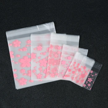 100buc/lot Plastic Transparent Pink Cherry Blossom de Imprimare Cookie Punga de Cadou Cu DIY autoadezive, Husă de Nunta Petrecere