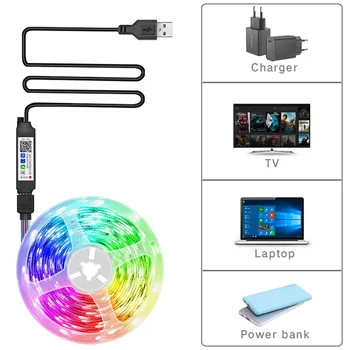 Benzi cu LED-uri USB 5V Bluetooth RGB 5050 Banda Led Flexibil Panglică pentru TV lumina de Fundal pe Ecran Desktop Background Diodă emițătoare de Lumină de Bandă 