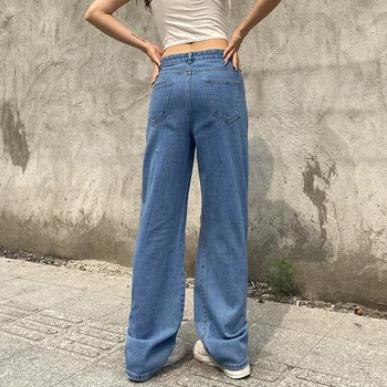 Unua amo Hip Hop Culoare de Contrast Os de Picior de Imprimare Blugi Femeie Largi Pantaloni Drepte de sex Feminin Streetwear Sălbatice Pantaloni din Denim Femme 