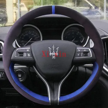 Pentru Maserati Ghibli Levante quattroporte DIY custom fibra de carbon, piele de căprioară mână cusute masina capac volan 
