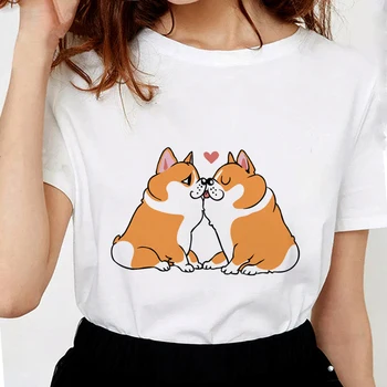Lus Los Fundul Amuzant Corgi Tricouri Femei Din Bumbac Moale T ShirtsPrinted Topuri Drăguț Grafic Tricouri Femei Tricou Alb Populare 