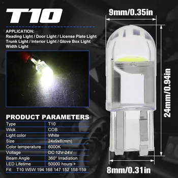 20x T10 LED COB Alb 6000K W5W 168 Masina Lumini de Interior Dome Lectură Hartă Lumina plafoniera Lumina de Parcare Auto Semnal LampCar 