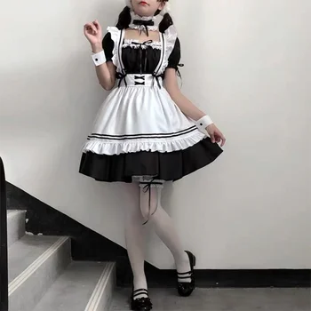 2021 Negru Drăguț Lolita Costume De Curatenie Fete Femei Servitoare Minunat Cosplay Uniformă Spectacol De Animație Japoneză Rochie Costum, Haine