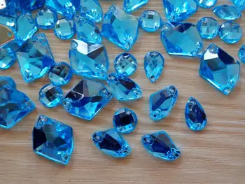 300pcs forma mixta dimensiune cer albastru de cristal coase pe pietre Acryl liber Margele de cusut de mână strass 