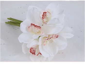 6-Capete/Pachet Artificiale Orhidee Cymbidium Planta Buchet Alb Atingere Reală Latex Flori Artificiale Acasă Molie Decorative Nunta