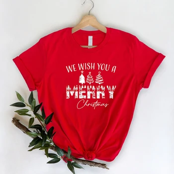 Vă Dorim Un Crăciun Fericit Femei Tricouri din Bumbac cu Maneci Scurte Festivalul de Toamna Haine Negre de Culoare Roșie Femeie T-shirt O de Gât Sus 