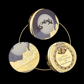 2021 Crăciun Fericit, Moș Crăciun Cerb Placat Cu Aur Comemorative Toen Valoarea Coin W/ Cutie De Lux 