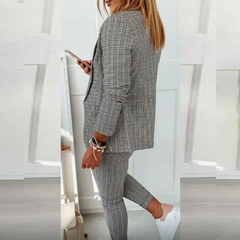 2021 Nouă de Primăvară și de Toamnă de Moda 2 Bucata Set Roz Carouri Formale costum Sacou Office Lady Modele Femei Sacou și Pantaloni 