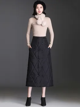 Negru jos bumbac vintage cu talie înaltă toamna iarna casual pierde mult timp pentru femeie fuste femei 2021 fusta haine 