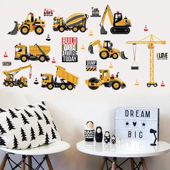 Diy Tractor-Vehicul de Inginerie Perete Autocolante Decorative pentru Copii Băiat de pat Cameră de Cabinet Decal teren de Joacă pentru Decor Magazin de Jucării de Vinil 