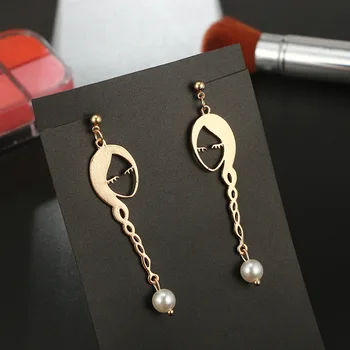 Fata cercei Geometrice contractate de moda cercei cu perle de sex feminin pentru femei de Moda de Metal gol de aur cercei stud pentru femei 