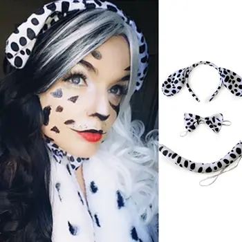 Animale Drăguț Cosplay Costum De Seturi De Copii Pentru Adulți Mare Dalmatian Spotty Câine De Urechi Pe Bentita De Pluș Coada, Papion Halloween Favoruri De Partid