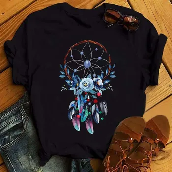 Dreamcatcher Floare de Imprimare tricou femei harajuku Alb tricou de vara Lady tricou 2022 estetice kawaii haine femei T-shirt 