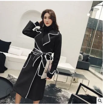 2020 toamna și iarna nou-moda pentru femei curea elegant val marginea rever haină lungă din lână stil coreean strat subțire 
