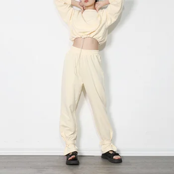 TWOTWINSTYLE Casual Solid Set de Pantaloni Pentru Femei pe Gât Rotund Maneca Lunga Bluza Casual, cu Pantaloni Largi Seturi de Moda de sex Feminin Toamna 