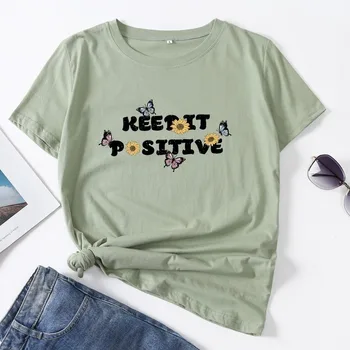 Vara Femei T-shirt Casual Maneca Scurta Scrisoare de Fluture Floare de Imprimare de Moda de sex Feminin Tricou Doamnelor Regulat de zi cu Zi O-Neck Tee Topuri 