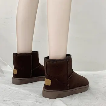 NOI 2021 stil scurte de bază mini piele de oaie de iarna zapada ghete femei impermeabil natural lână căptușite cu blană glezna cald pantofi plat 36-40 