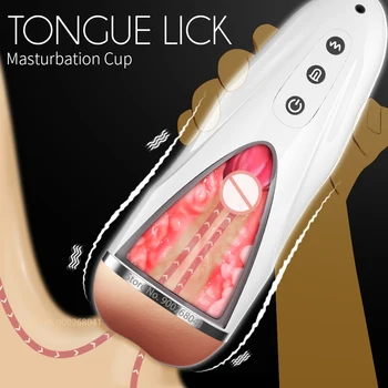 Realist Texturate Buzunar Vagin Pussy Automată Masturbarea Cupa Limba Lins 10 Moduri de Vibrație Sex Mașină de Jucărie pentru Bărbați