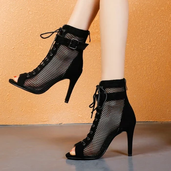 2022 Femei Tocuri inalte Pantofii de Dans Sexy Ochiurilor Cizme Scurte Confort cu Fermoar Negru de Dans latino Sala de Sandale Pantofi de Vara 46 