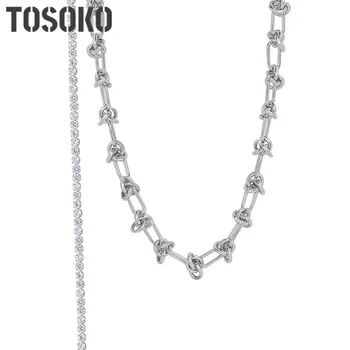 TOSOKO Bijuterii din Oțel Inoxidabil de Metal Lanț Tassel Colier de Zircon Moda pentru Femei Lanț de Gât BSP032 