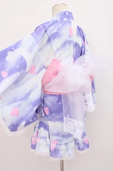 Yozora Stary Noaptea Înstelată Kawaii Femei 3PCS Set Kimono Japonez Rochie Kimono Șanț + Mini Balon Fusta + Centura de Talie 