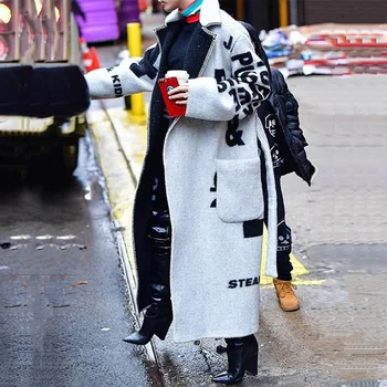 Toamna Iarna de Lungă, Dublă față-Verso Imprimare Haina de Tweed Rever Elegant Dantela-up Moda Cardigan Jacheta Femei cu Maneci Lungi Vrac Îmbrăcăminte exterioară
