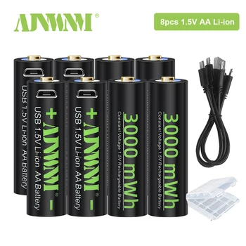 AJNWNM USB de 1.5 V Litiu Baterii AA Reîncărcabile 3000mWh AA Baterii pentru Lanterna Camera 1.5 v AA Batterues