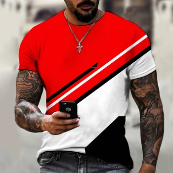 Linie neregulată Model de Imprimare 3D Barbati Round Neck T-shirt de Moda Respirabil Personalitate Design Casual Street Shirt 