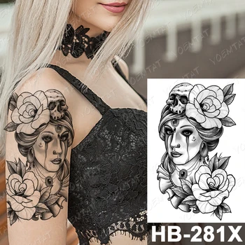 Impermeabil Tatuaj Temporar Autocolant Catrina Ziua Morților Flash Tatuaje Frumusețe Fată Portret Body Art Brațul False, Tatuaj Femei Bărbați 