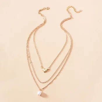 Femei Colier de Perle de culoare de Aur Inima Clavicula Lanț Multistrat Set Colier Moda Petrecere de Nunta Bijuterii 