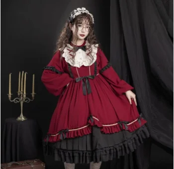 Kawaii fata de gothic lolita op cosplay Japoneză dulce lolita rochie vintage din dantela bowknot lantern maneca talie mare rochie victoriană