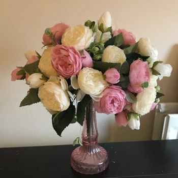 30cm Crescut de Mătase Roz Bujor Flori Artificiale Buchet 5 Cap Mare și 4 Bud Fals Ieftin Flori pentru Acasă Decorare Nunta de interior 