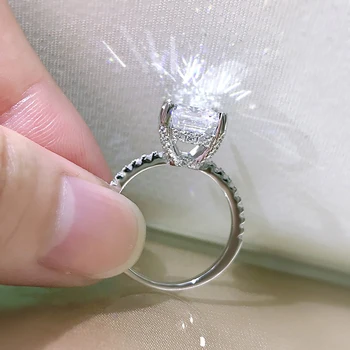 Real Argint 925 8*10mm 6CT Ridicat de Carbon Nunta de Diamant Inel pentru Femei de Lux Inel de logodna, Petrecere Bijuterii Fine Cadou 