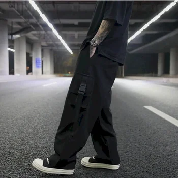 Care se încadrează salopete Funcționale pantaloni barbati Hong Kong stil mare buzunar de pantaloni drepte largi casual-picior larg Glezna-Lungime pantaloni