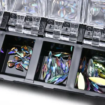 Strălucitoare AB Diamant Unghii Strasuri Sclipici Sticlă Cristal cu Spatele Plat Pietre Pietre 3D Nail Art Sfaturi Decoratiuni Știfturi Margele Farmece
