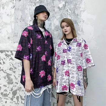 Mens Print Hawaiian Beach Tricouri Harajuku Streetwear 2021 Vara Maneca Scurta Bluza Punk Rock Unisex Supradimensionat Tricouri Topuri Lejere 