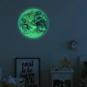 Luminos Pământ Digital Ceas de Perete pentru Casa Decor Camera de zi Dormitor Rundă de Artă Cuarț Ceas Acrilice Fluorescente Decor Ceas 