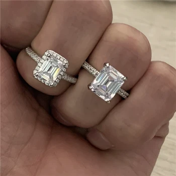 Elegant Smarald tăiat 2ct Laborator Diamant Inel Argint 925 Logodna Nunta Trupa Inele Pentru Femei Bijuterii de Mireasă Cadou 