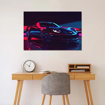 Lumini de Neon Chevrolet Corvette Z06 Supercar Foto Canvas Wall Art Postere si Printuri Moderne de Pictura pentru Decor Acasă 